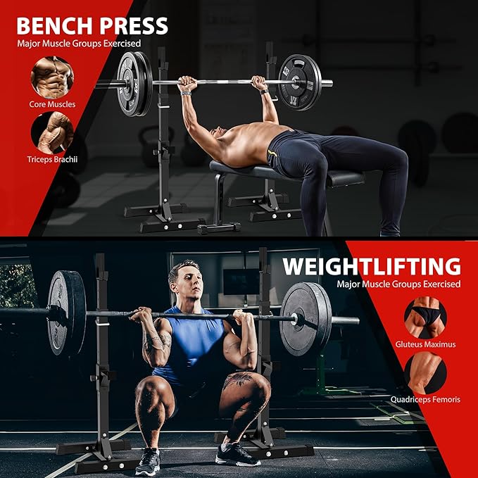 F2C Max Load 550Lbs Pair of Adjustable Squat Rack 41"-66" Sturdy Steel Barbell Rack Free Bench Press Stands GYM/Home Gym Portable Dumbbell Racks Stands