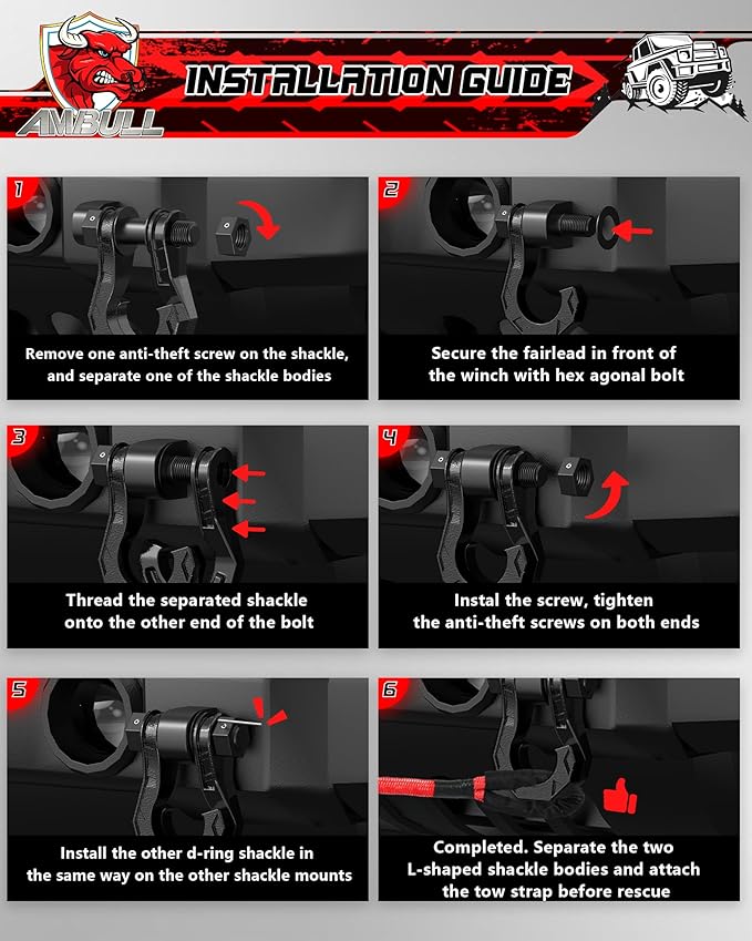 3/4" D Ring Separate Shackles, 52,910lbs Break Strength Easy Open Towing Winch Shackles, Heavy Duty Shackles with 7/8" Screw Pin for Tow Strap Winch Off Road Vehicle Recovery, BlackBlack