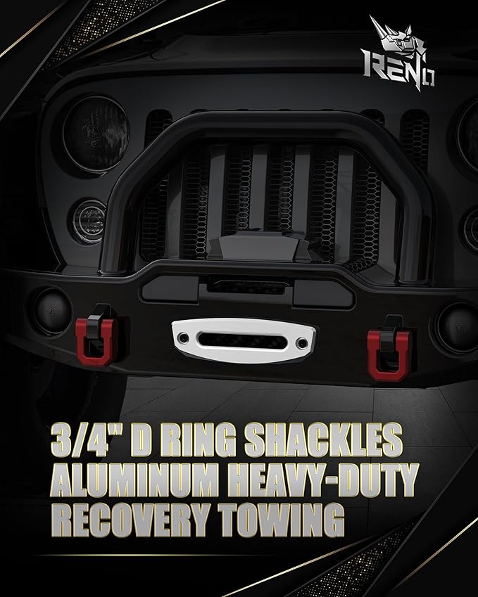 RENO 3/4" D Ring Shackle, 68,000 lbs Break Strength with 7/8" Inch Pin Universal Use with Tow Strap Winch for Off-Road Truck ATV UTV SUV Recovery Towing Trailer (Aluminum, 2 Pack, Red)