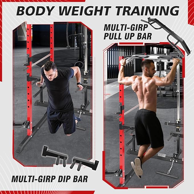 Power Cage Multi-Function Power Rack with Adjustable Cable Crossover System and More Training Attachment Weight Cage for Home Gym