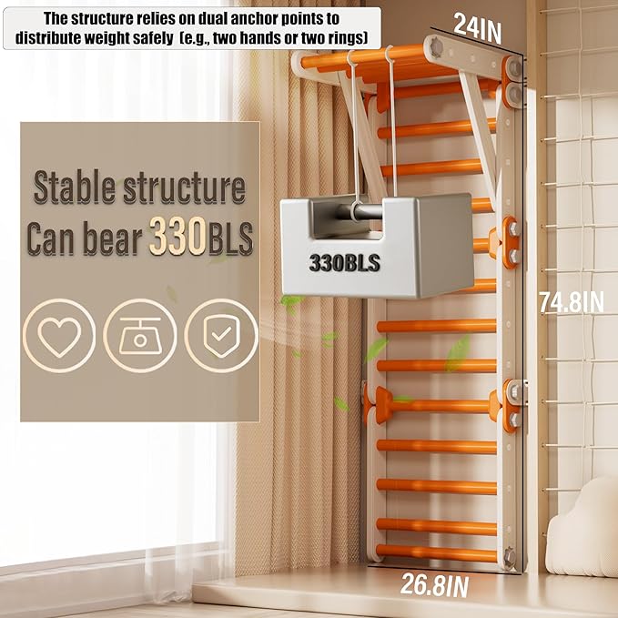 Toddler Climbing Toys,Kids Pikler Triangle Set,Montessori Indoor Play Gym,Multifunction Foldable Indoor Climbing Gym for Kids(Orange)