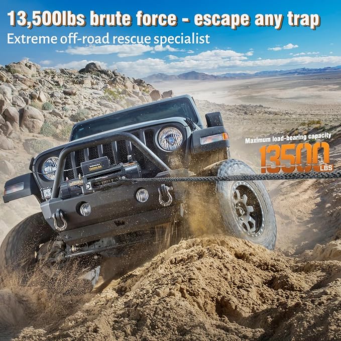 12V Electric Winch,13500LBS Load Capacity Trailer Winches with Synthetic Rope Towing Winches for Jeep Truck SUV and More