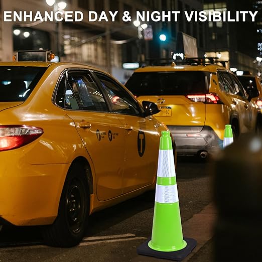 OrangeStar 28" Traffic Cones 4-Pack, Green Safety Cones with Reflective Collars, Weighted Rubber Base for Highway, Roadwork, Parking Lot Safety, Warehouse, Indoor & Outdoor Use