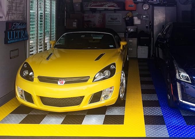 GarageTrac Diamond, Durable Interlocking Modular Garage Flooring Tile (12 Pack), Yellow