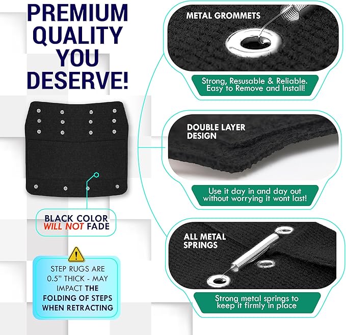 LATCH.IT RV Step Covers 4 Pack | 22-inch Wide Camper Step Covers for 8-11" Deep Radius Steps Only! | Black RV Stair Carpet | RV Step Cover | Keep Your RV Cleaner with Our Radius RV Stair Covers!