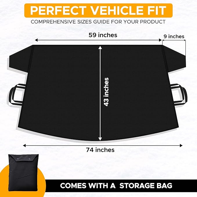 EcoNour Windshield Cover for Ice and Snow | Durable 600D Oxford Fabric | Waterproof Winter Car Cover for Pickup Truck, SUV & Mini Van | Essential Car Winter Accessories | X-Large (74"x43")