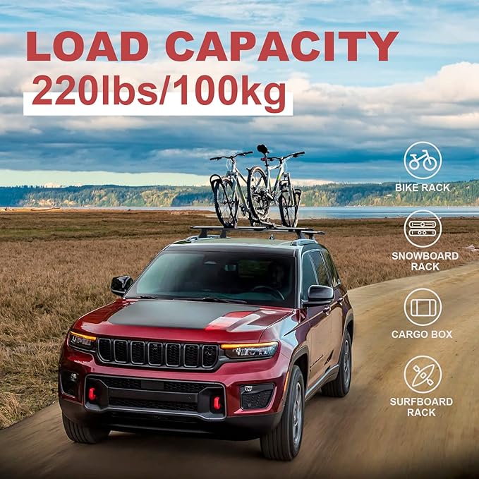 KINGGERI 220lbs Roof Racks Cross Bars Fit for Jeep Grand Cherokee L 2021-2026 & Grand Cherokee 2022-2026, Heavy Duty All Metal Aluminum Roof Rails Crossbars Luggage Cargo Carrier SUV Accessories