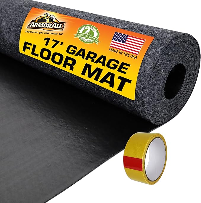 Armor All Original Garage Floor Mat, (17' x 7'4"), (Includes Double Sided Tape), Protects Surfaces, Transforms Garage - Absorbent/Waterproof/Durable (USA Made) (Charcoal)