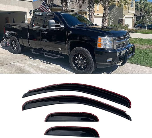 Side Window Wind Deflector, 4pcs in-Channel Rain Guards Set, Window Visor fit for 2007-2013 Chevy Silverado/GMC Sierra 1500,2007-2014 2500HD/3500HD with Extended Cab 194040