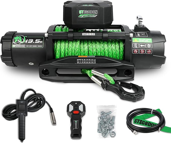 13500LB Winch with Synthetic Rope,Wired Handle and Wireless Remote 12V Waterproof Electric Winch for Truck Trailer Jeep Off Road Recovery and Towing