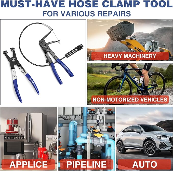 WORKPRO 2-Piece Hose Clamp Pliers Set, 27" Flexible Hose Clamp Plier & Flat Band Hose Pliers Removal Tool for Car Coolant Hose, Water Pipe