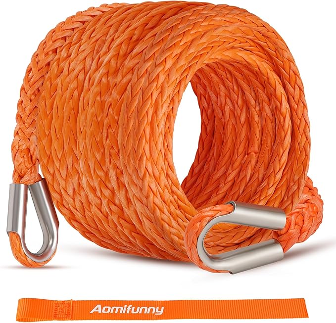 Synthetic Winch Rope Extension, 3/8Inch x 50Ft 26500 Lbs Winch Extension Cable Replacement Tow Ropes Line for Off Road Vehicle ATV UTV Truck SUV Jeep (Orange)