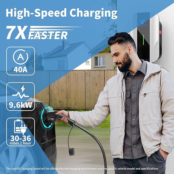 Level 2 EV Charger 40 Amp, EV Chargers for Home 240V, Electric Car Charger 9.6kW, Outdoor/Indoor Electric Vehicle Fast Charging Stations, EVSE with NEMA 14-50 Plug, 25ft Cable, J1772