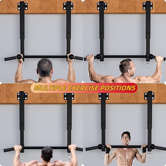 Upgraded-Joist Mounted Pull Up Bar, 800 lbs Heavy Duty Wall Mounted Chin Up Bar, Adjustable Height Pullup Bar for Garage, Basement, Backyard, Beam and Rafter Mount, Easy Installation, Ideal for Multiple Grip Options