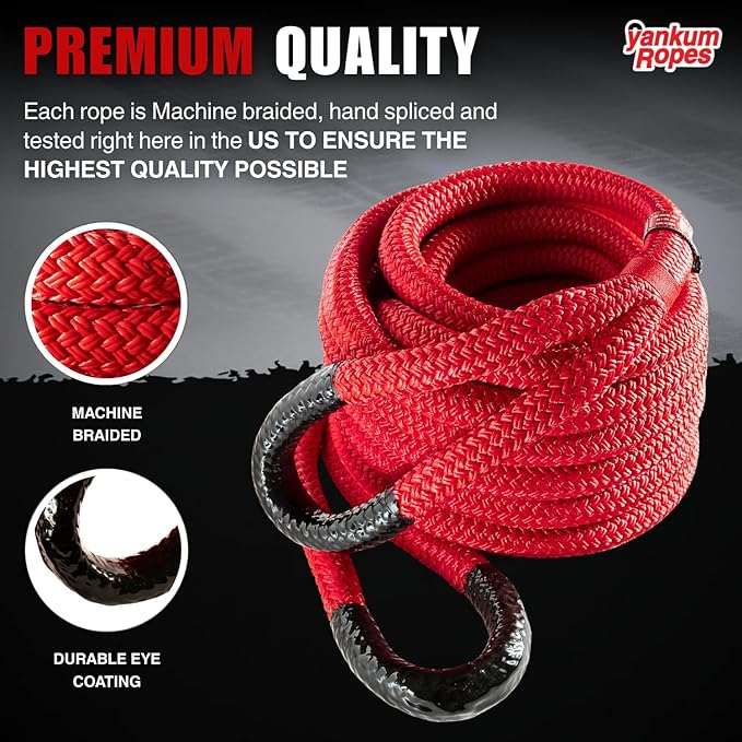 Yankum Kinetic Recovery Rope - Heavy Duty 7/8" x 20' Tow Rope, Off-Road & Vehicle Recovery, Kinetic Energy Ropes for 4x4, Jeep, and Trucks, Made in USA – Python Series