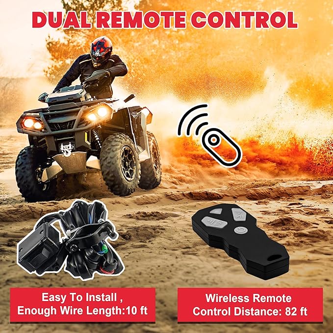 OPENROAD 4500 lb ATV/UTV Winch,12V Towing Off-Road Electric UTV Winch with 1/4"×50' Synthetic Rope,Wireless Remote and Rubber Stopper (4500lb with Synthetic Rope)