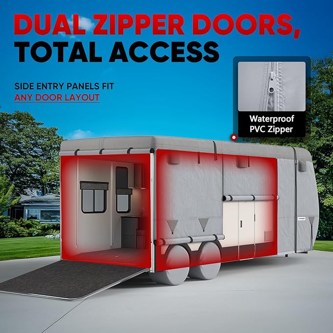 KING BIRD Oxford Fabric Travel Trailer RV Cover, 600D Oxford Camper Cover 22-24 ft Tearproof Waterproof Windproof Travel Trailer Cover with 2Pcs Extra Straps, 6 Gutter Covers & 4 Tire Covers