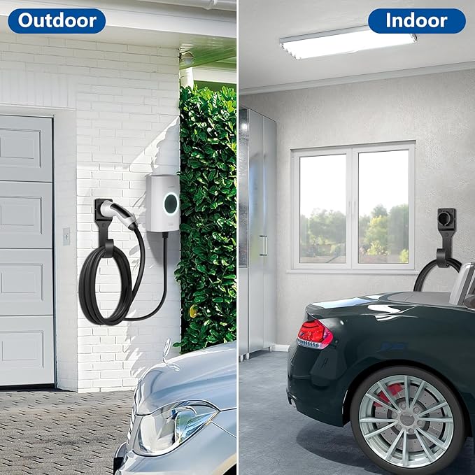 EV Charger Holder for SAE J1772 Wall Mounted, J1772 Charger Cable Hook and Connector Dock Set, Durable Hook for EV Charging Cable Organizing, Indoor and Outdoor Use for Electric Vehicle