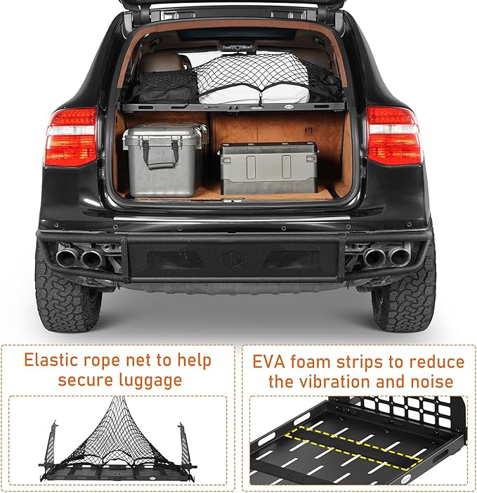 Hooke Road Cayenne Cargo Rack Basket & Window Molle Panel for 2003-2010 Porsche Cayenne 955 957, Trunk Organizer Storage Shelf for Overland Camping Gear