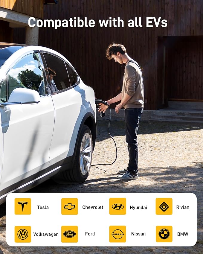 Level 2 Portable EV Charger - 40A 240V EVSE with NEMA 14-50 Plug,9.6kW,25ft Cable,ETL Certified,40A/32A/24A/16A Adjustable Current Home EV Charging Station (40A NEMA14-50 17ft)