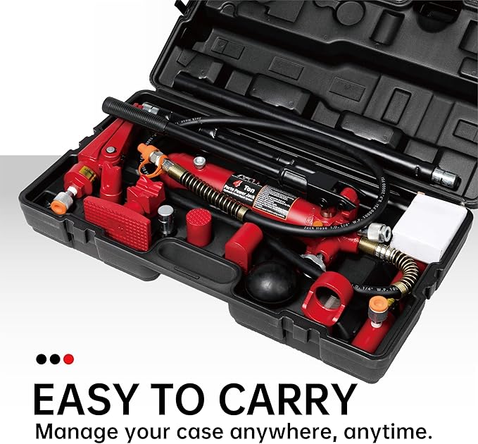 4 Ton (8800 lbs Capacity) Porta Power Jack Hydraulic Ram Auto Body Frame Collision Repair Kit Set, 18-Pcs, with Blow Mold Carrying Case and Gauge
