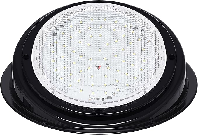 Leisure LED RV Trailer Camper 5th Wheel Black 8.5" Round Scare Porch 12V LED Light 600 LM with Angled Bezel (LED Light with Angle Bezel Black)