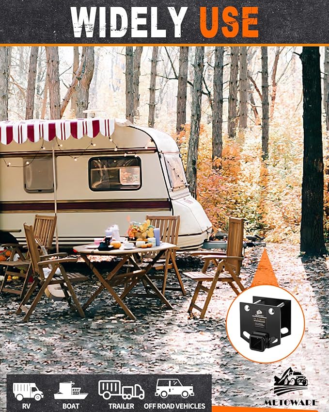 METOWARE RV Bumper Hitch Receiver, 2 Inch Hitch Adapter Fits for 4 inch X 4 inch Square Rear Bumpers, 3500 LBS Capacity Heavy Duty Receiver for RV, Cargo, Trailer, Cargo