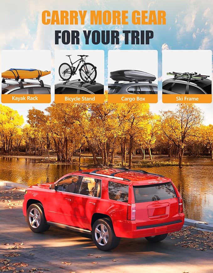 KINGGERI Lockable 220lbs Roof Rack Cross Bars Compatible with 2015-2020 Chevy Tahoe & Chevrolet Suburban, GMC Yukon & Yukon XL, Cadillac Escalade & Escalade ESV, Heavy Duty Aluminum Roof Rails