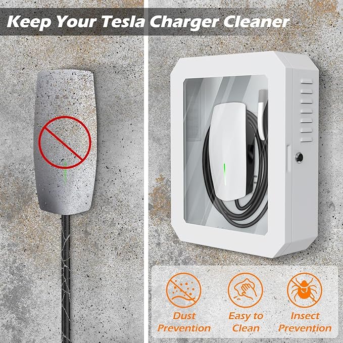 Charger Station Box for Tesla Gen 3 Wall Connector and ChargePoint EV Charger, Cable Organizer Holder Lock Cover Outdoor Rainproof, Snowproof, Dustproof, Theftproof, Home Charging Accessories