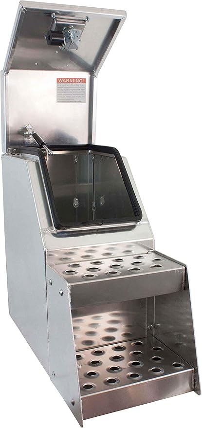 Mytee Products 24.5"x28.4"x15" Aluminum Side Mount Semi Truck Tool Box with Saddle Step Open Wide Design & T-Handle Latch Lock - Heavy Duty Weather Tight Step Tool Box for Flatbed Trailer