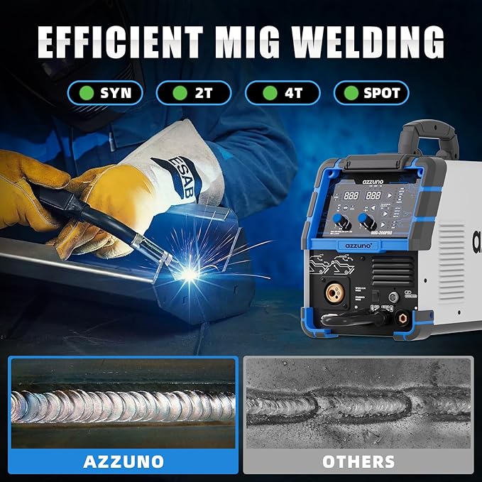 AZZUNO MIG Welder 110V/220V, 200A 8 in 1 Welder Machine Flux Core MIG/Gas MIG/MAG/Aluminum MIG/Spot MIG/Lift TIG/Stick Welding/Spool Gun Compatible, Multiprocess Welding Machine