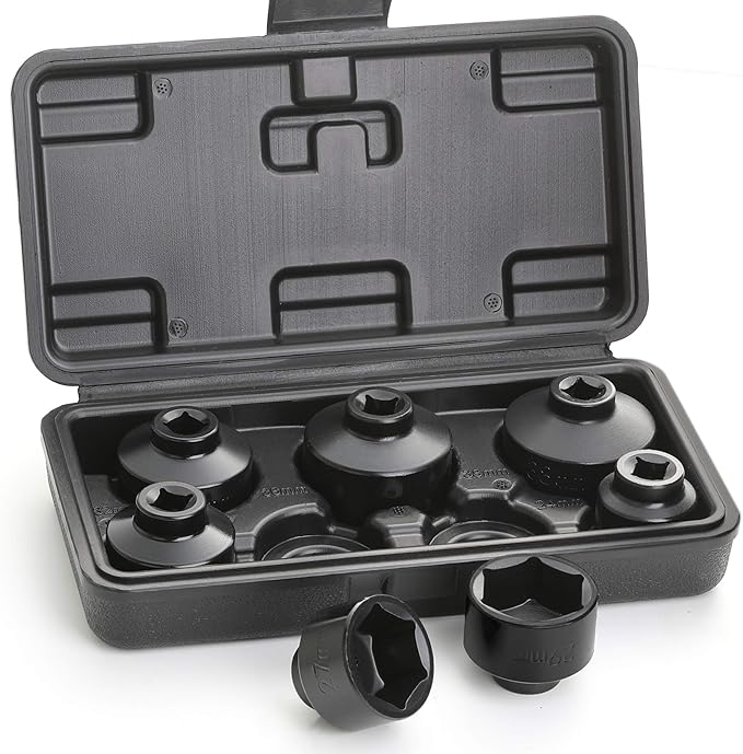 Hromee Fuel Filter Cap Removal Tool and Installer 7 Pieces Low Profile Oil Canister Socket Set 24mm 27mm, 29mm, 30mm, 32mm, 36mm and 38mm