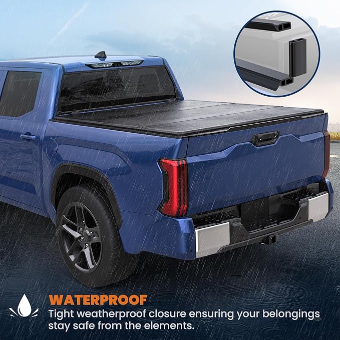 Fiberglass Tri Hard Tonneau Cover Compatible for 2000-2006 Toyota Tundra Fleetside Truck Bed Cover - 6.5 FT Bed On Top