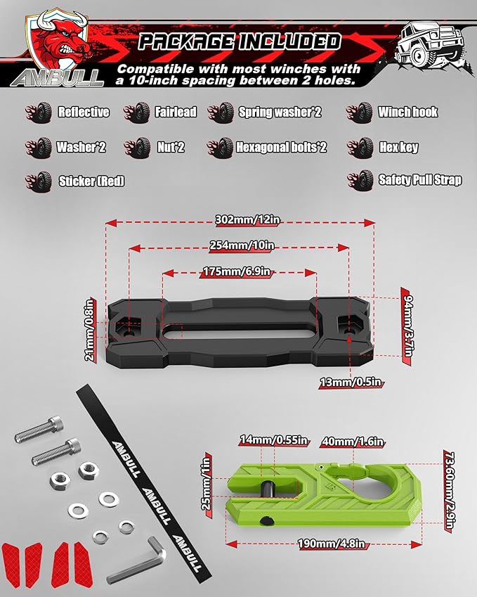 Winch Fairlead with Tow Hook, Aluminum Hawse Fairlead with Grade 80 Forged Steel Winch Hook, 33000lb Break Strength Winch Fairlead Hook Set for Off-Road Vehicle Recovery, Blackgreen