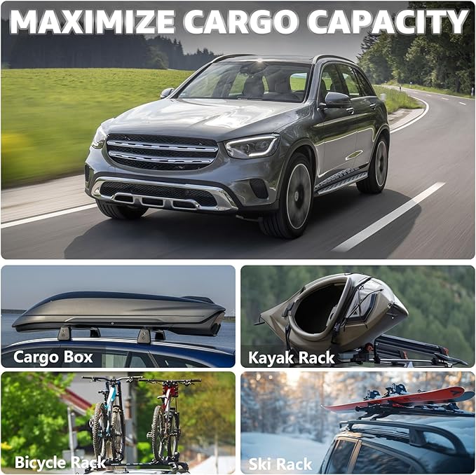 Roof Rack Cross Bars Compatible with Mercedes Benz GLC 2016-2022, Adjustable Aluminum Heavy Duty 300 LBS Anti-Theft Lock Cargo Carrier Rooftop Crossbar Accessories for Bike, Basket, Snowboard, Luggage