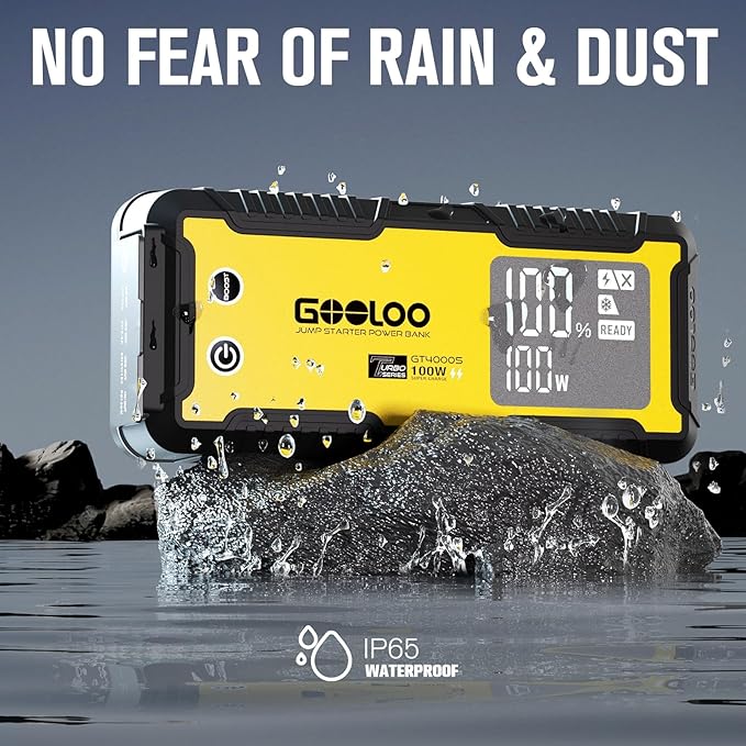 GOOLOO GT4000S Jump Starter 4000A Car Jumper Starter (Up to 10L Diesel All Gas Engines), 100W Fast-Charging Lithium Jump Box, SuperSafe Portable Car Battery Charger Power Bank for 12V Vehicles, Yellow