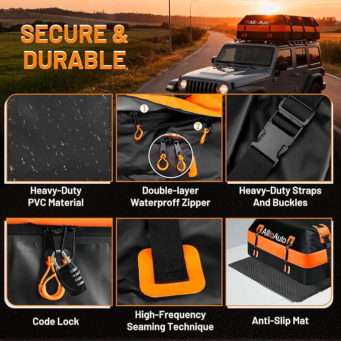 Car Rooftop top Cargo Carrier 21 Cubic feet 100% Waterproof Heavy Duty PVC for All Cars with/Without Rack, Includes Anti-Slip Mat, 10 Buckle with Straps, 6 Door Hooks, Luggage Lock
