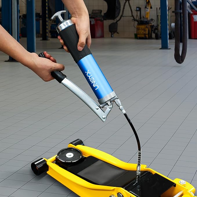 8000 PSI Grease Gun, Heavy Duty Lever Action Greese Gun 14oz, Aluminum Grease Gun Kit with Hose & Standard Coupler & Needle Nose Adapter