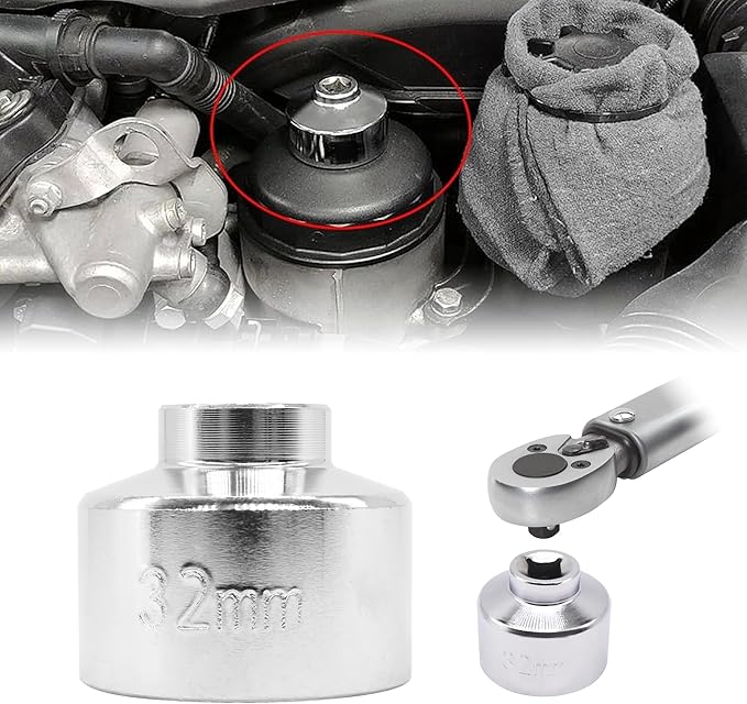 32mm Oil Filter Wrench Socket Compatible with Ecotec,Compatible with TDI, Compatible with VW,Compatible with GM, Compatible with Audi, Compatible with BMW, Compatible with Polaris