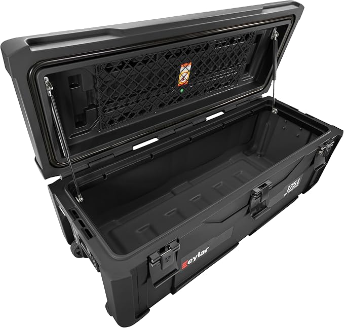 SRX-175 Overlanding Cargo Case – 175L Waterproof Storage Box for Camping, Off-Road & Truck Bed Gear – Heavy-Duty Lockable Storage with Gas Strut Lid, Stackable Design & Interior Organizer Tray (Black)