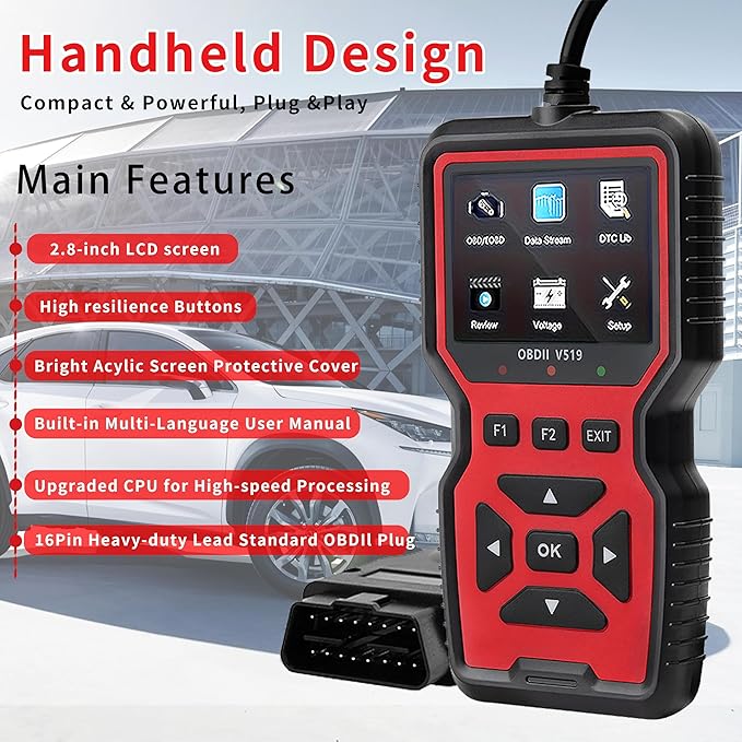 OBD2 Scanner Diagnostic Tool for Car and Truck - Car Engine Code Reader, Full OBD2 Features, Reset, Modes 6 & 8, O2 Sensor, 1996+ OBDII/EOBD Vehicles Compatible