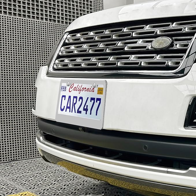 2 Pack Silver License Plate Frames, 2 Holes Rust-Proof Chrome License Plate Holder, Lengnoy Universal Car Stainless Steel Polish Mirror License Plate Cover for Women Man with Screws Caps