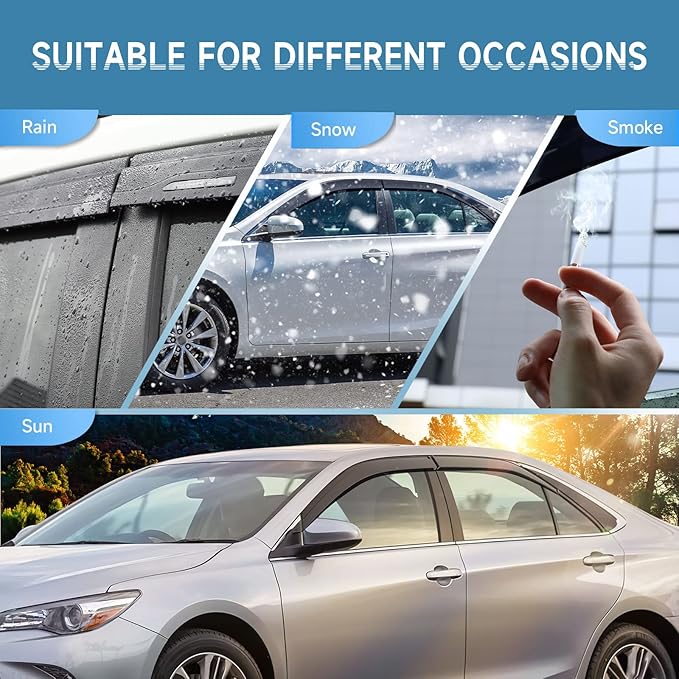 ACLONG Smoke Rain Guards Fit for Toyota Camry 2012 2013 2014 2015 2016 2017 Tape-On Side Shatterproof Window Visor, Window Deflectors, 4-Piece Set