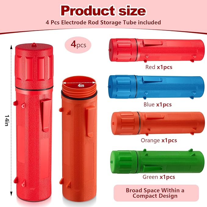 Zonon 4 Pcs Electrode Rod Storage Tube 14 Inch Airproof and Waterproof Welding Rod Holder for Canister(Red,Blue,Green Orange)