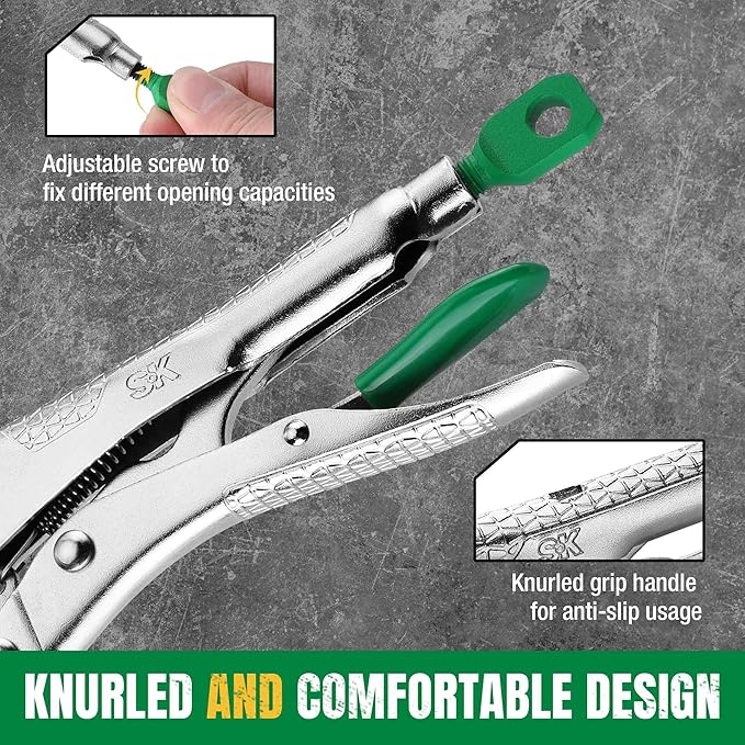 SK 9.5" Long Nose Locking Pliers, Premium CR-V Construction, Ergonomic Anti-slip Handle, Ideal for Welding or Assembly