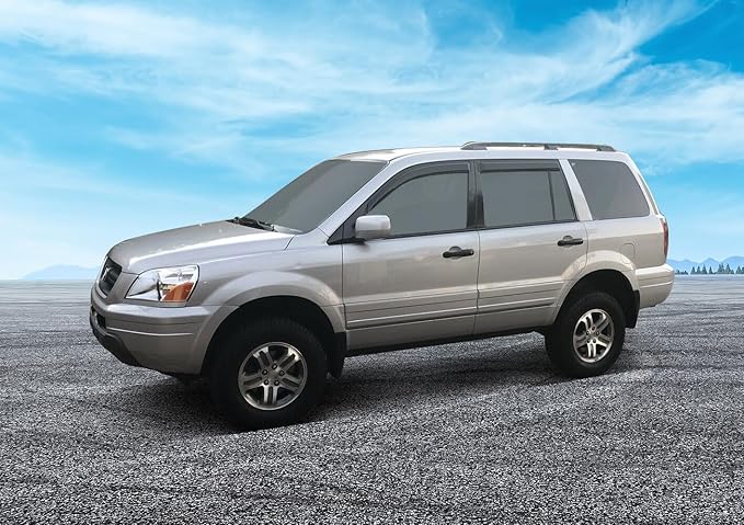 IKON MOTORSPORTS Tape On External Window Visor, Compatible with 2003-2008 Honda Pilot, Slim Style Acrylic Black Sun Rain Wind Guards Cover 4Pcs Set