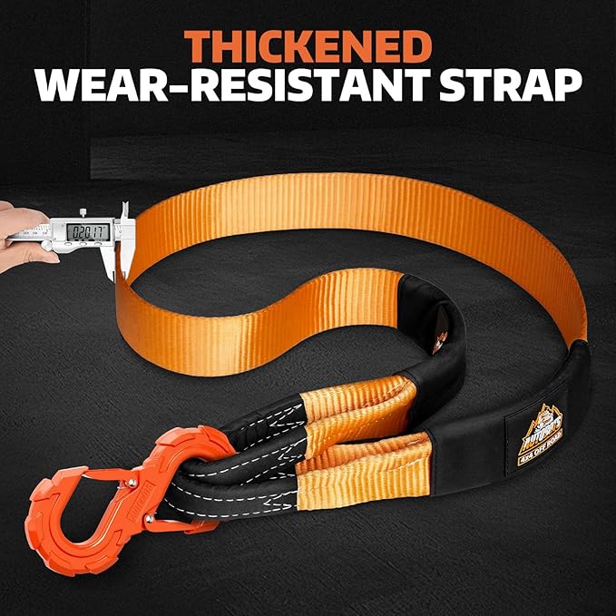 AUTOBOTS Tree Saver Strap 3" x 8' with S-Shaped Tow Hook，Heavy Duty Tow Strap 35300LBS Break Strength - Emergency Recovery Strap Winch Extension