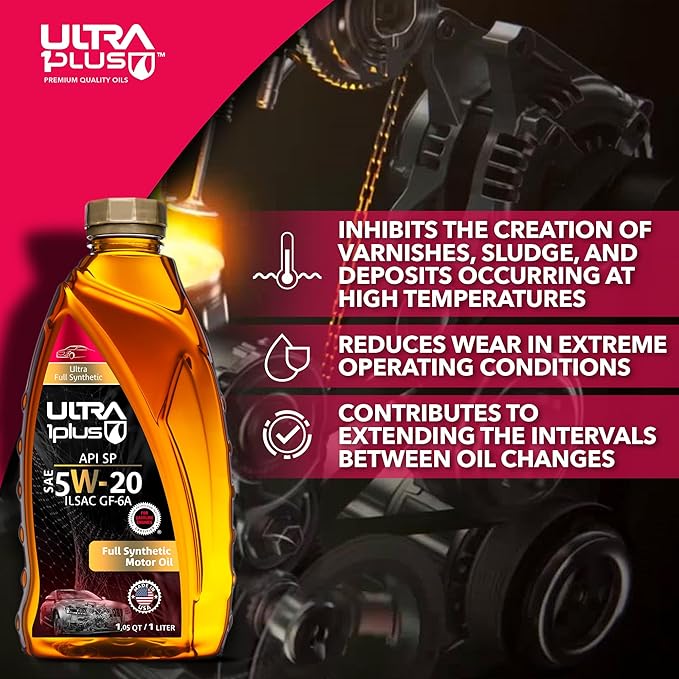 ULTRA 1PLUS SAE 5W-20 Full Synthetic Motor Oil API SP ILSAC GF-6A - 5W20 motor oil, 12 QTS Pack