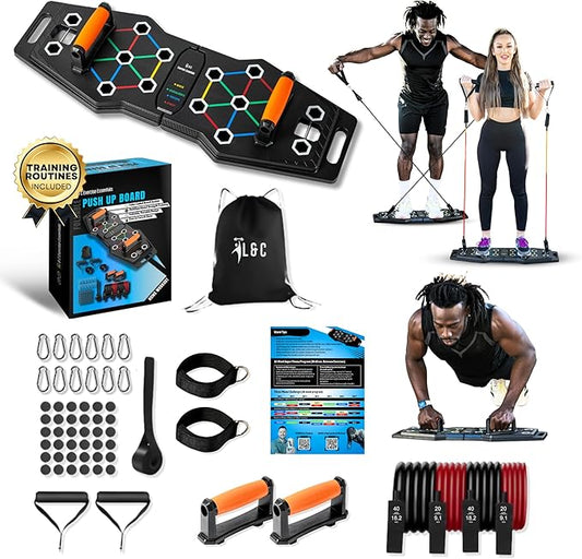 Push Up Board for Full Body Workout at Home - Portable, Joint Friendly, Fun & Motivating Home Workout Equipment with QR Code Guided Workouts - Ideal for Men, Women, Teens - L&C Exercise Essentials