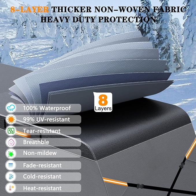 RV Cover 27-30FT Travel Trailer and Camper Covers,Heavy Duty 8-Layers Non-Woven Fabric Waterproof,All Weather,Cold and UV Resistant,Air Vent,Reflective Strip,Windproof Buckle Strap